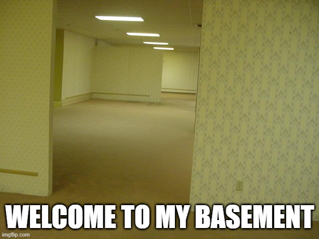 e | WELCOME TO MY BASEMENT | image tagged in the backrooms | made w/ Imgflip meme maker