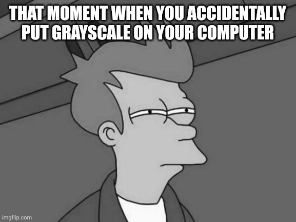 Fist meme of 2023 | THAT MOMENT WHEN YOU ACCIDENTALLY PUT GRAYSCALE ON YOUR COMPUTER | image tagged in memes | made w/ Imgflip meme maker