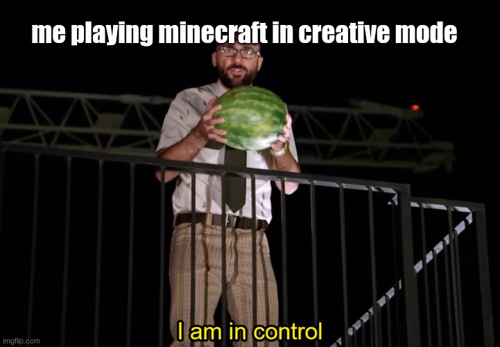 I am in control | me playing minecraft in creative mode | image tagged in i am in control | made w/ Imgflip meme maker