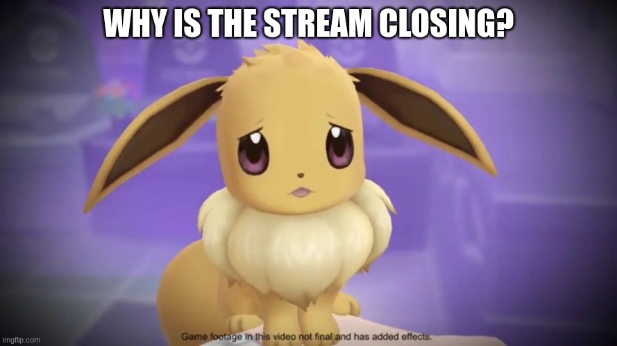 ... | WHY IS THE STREAM CLOSING? | image tagged in sad eevee | made w/ Imgflip meme maker