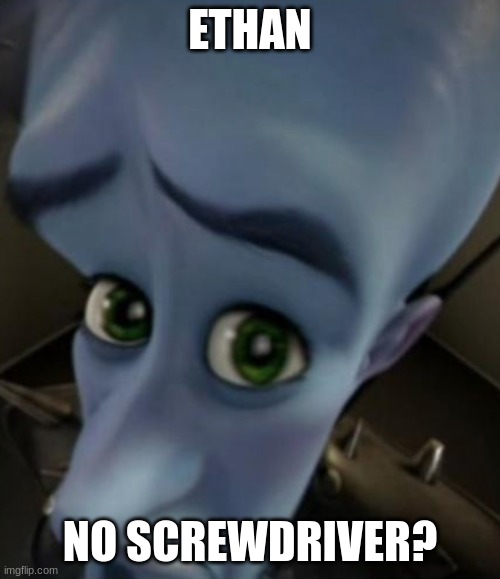Sad Megamind | ETHAN; NO SCREWDRIVER? | image tagged in sad megamind | made w/ Imgflip meme maker