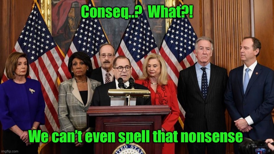 House Democrats | Conseq..?  What?! We can’t even spell that nonsense | image tagged in house democrats | made w/ Imgflip meme maker