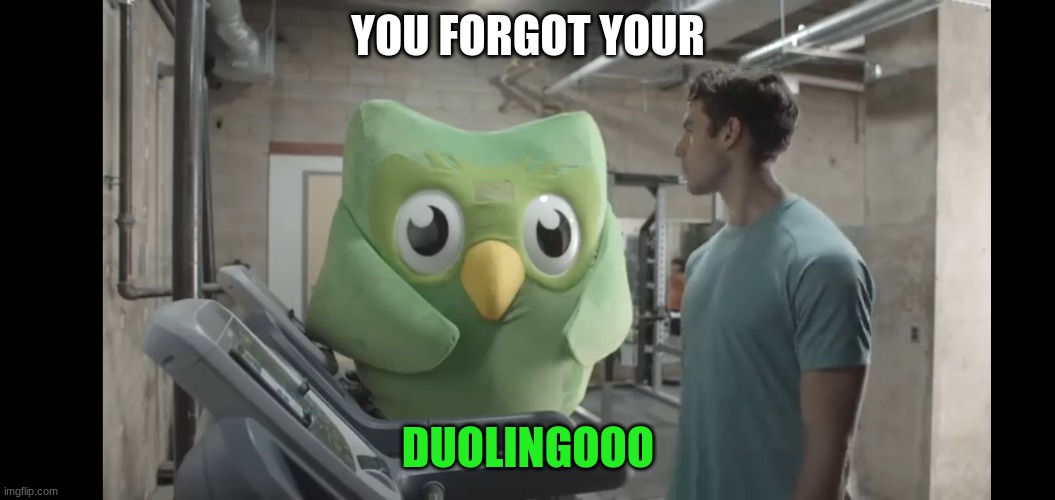 At the gym | YOU FORGOT YOUR; DUOLINGOOO | image tagged in at the gym | made w/ Imgflip meme maker