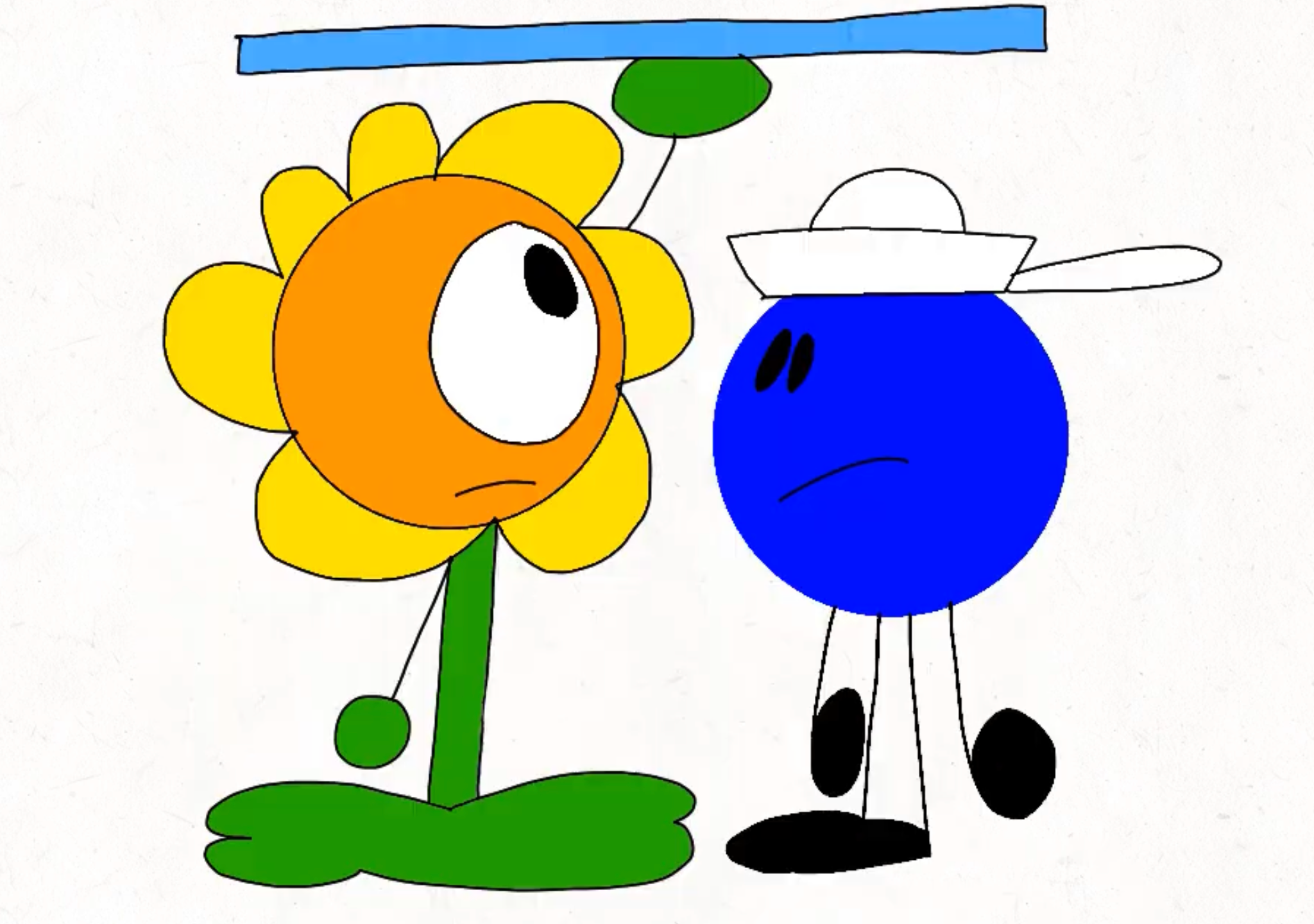 Blue Circle And Sunflower sheltering Blank Meme Template