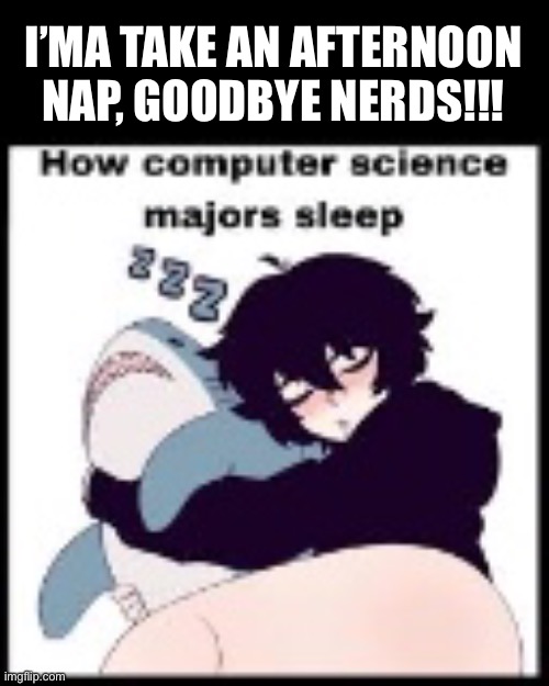 Made memes, and Finished game designing 10 swords for a game :D | I’MA TAKE AN AFTERNOON NAP, GOODBYE NERDS!!! | image tagged in sleep | made w/ Imgflip meme maker