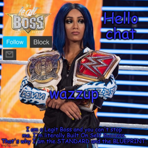 Sasha Banks template V2 | Hello chat; wazzup | image tagged in sasha banks template v2 | made w/ Imgflip meme maker