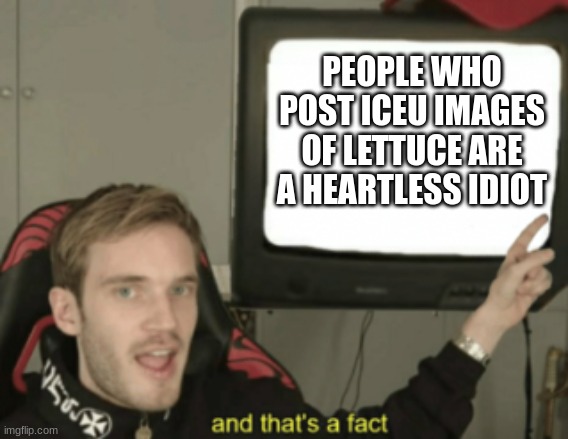 And that is very True | PEOPLE WHO POST ICEU IMAGES OF LETTUCE ARE A HEARTLESS IDIOT | image tagged in and that's a fact,true story | made w/ Imgflip meme maker