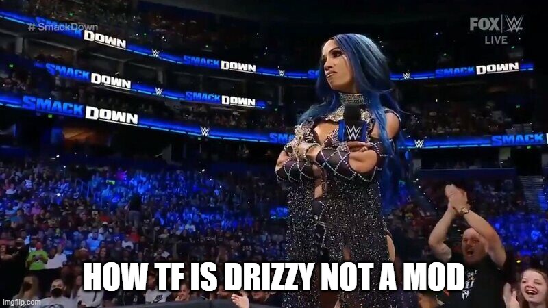 Sasha Banks Annoyed | HOW TF IS DRIZZY NOT A MOD | image tagged in sasha banks annoyed | made w/ Imgflip meme maker