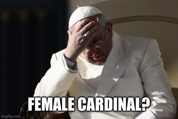 Pope Francis Facepalm | FEMALE CARDINAL? | image tagged in pope francis facepalm | made w/ Imgflip meme maker