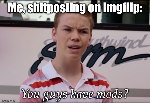 Memes etc | Me, shitposting on imgflip:; You guys have mods? | image tagged in you guys are getting paid,memes | made w/ Imgflip meme maker