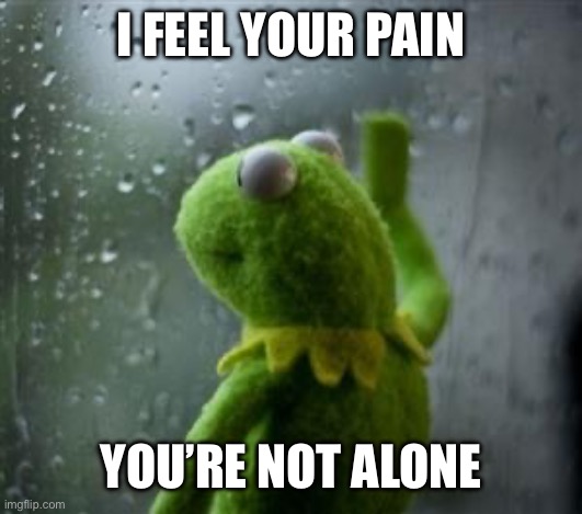 sad kermit at window | I FEEL YOUR PAIN YOU’RE NOT ALONE | image tagged in sad kermit at window | made w/ Imgflip meme maker