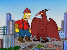 Homer Simpson/Paul Bunyan vs Rodan Blank Meme Template