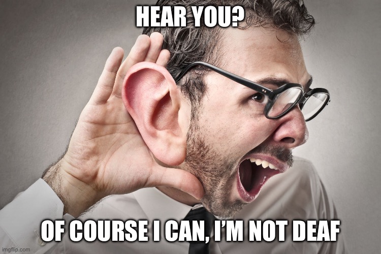 I can't hear you | HEAR YOU? OF COURSE I CAN, I’M NOT DEAF | image tagged in i can't hear you | made w/ Imgflip meme maker