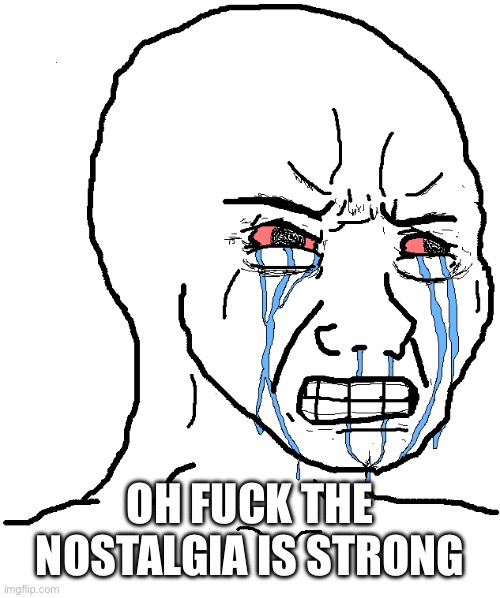 cry wojak | OH FUCK THE NOSTALGIA IS STRONG | image tagged in cry wojak | made w/ Imgflip meme maker