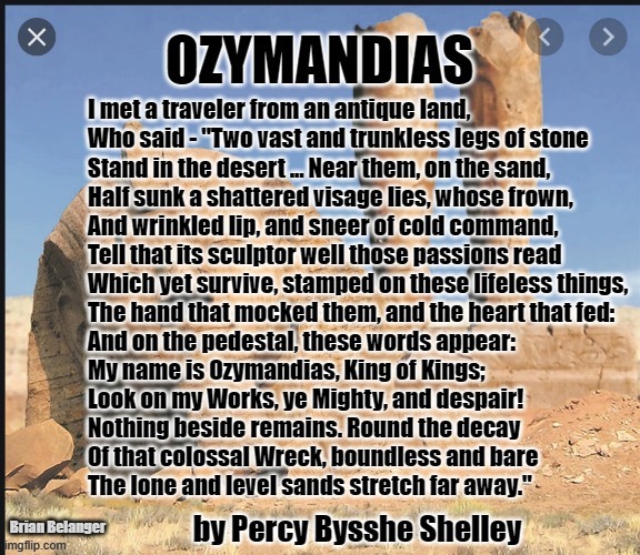 Ozymandias by Percy Bysshe Shelley | Brian Belanger | image tagged in ozymandias,percy bysshe shelley,ramses ii | made w/ Imgflip meme maker