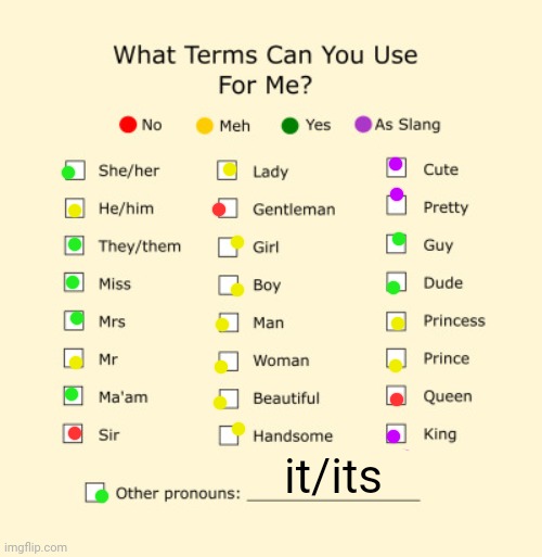 My (pro)nouns ! | it/its | image tagged in pronouns sheet | made w/ Imgflip meme maker