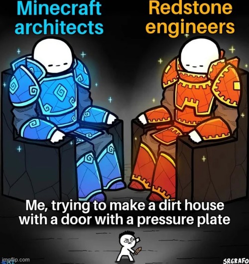Architech | image tagged in memes,minecraft,repost,funny,minecraft memes,two giants looking at a small guy | made w/ Imgflip meme maker