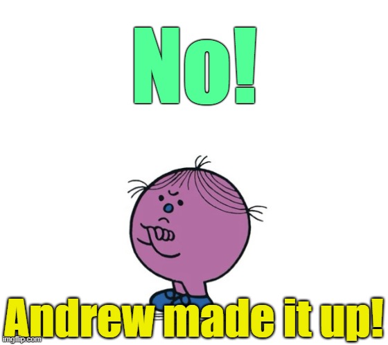 Little Miss Stubborn | No! Andrew made it up! | image tagged in little miss stubborn | made w/ Imgflip meme maker