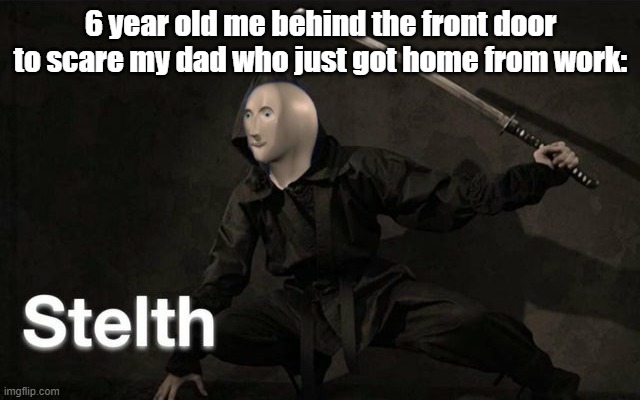 yes | 6 year old me behind the front door to scare my dad who just got home from work: | image tagged in stelth,wholesome,memes,why are you reading the tags | made w/ Imgflip meme maker