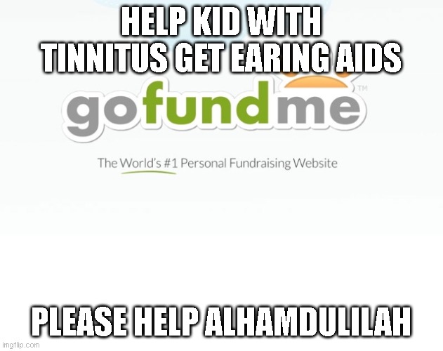 Go Fund Me | HELP KID WITH TINNITUS GET EARING AIDS; PLEASE HELP ALHAMDULILAH | image tagged in go fund me | made w/ Imgflip meme maker