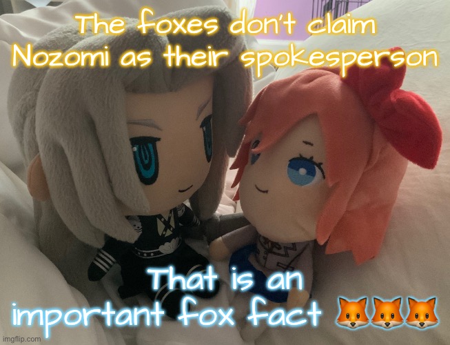 Sayori and Sephiroth | The foxes don’t claim Nozomi as their spokesperson; That is an important fox fact 🦊🦊🦊 | image tagged in sayori and sephiroth | made w/ Imgflip meme maker