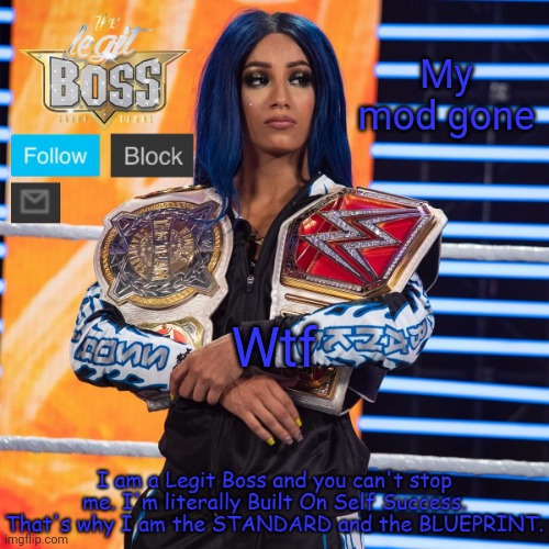 Sasha Banks template V2 | My mod gone; Wtf | image tagged in sasha banks template v2 | made w/ Imgflip meme maker