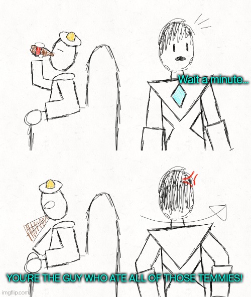 In case you don't know, he caused a little chaos in my other stream (temmie cult) by joking about eating temmies | Wait a minute... YOU'RE THE GUY WHO ATE ALL OF THOSE TEMMIES! | made w/ Imgflip meme maker