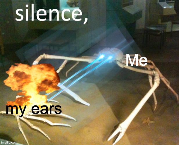 Silence Crab | Me; my ears | image tagged in silence crab | made w/ Imgflip meme maker