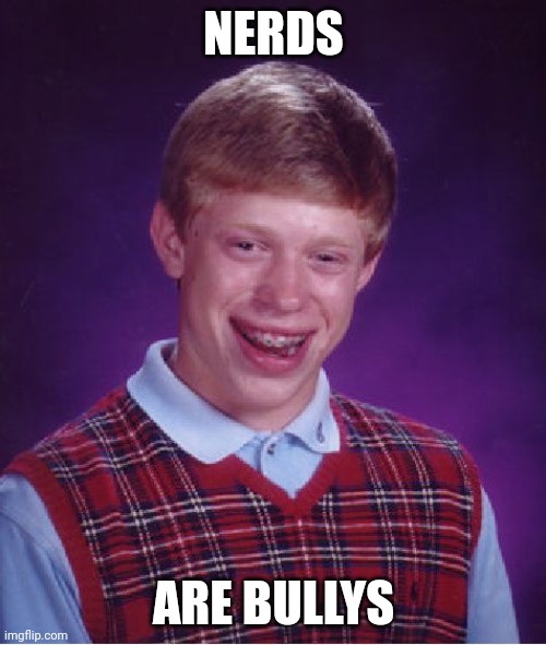 Bad Luck Brian | NERDS; ARE BULLYS | image tagged in memes,bad luck brian | made w/ Imgflip meme maker