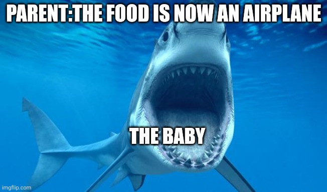 shark open mouth | PARENT:THE FOOD IS NOW AN AIRPLANE; THE BABY | image tagged in shark open mouth | made w/ Imgflip meme maker