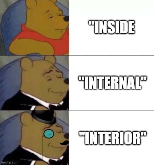 Fancy pooh | ''INSIDE; ''INTERNAL''; ''INTERIOR'' | image tagged in fancy pooh | made w/ Imgflip meme maker