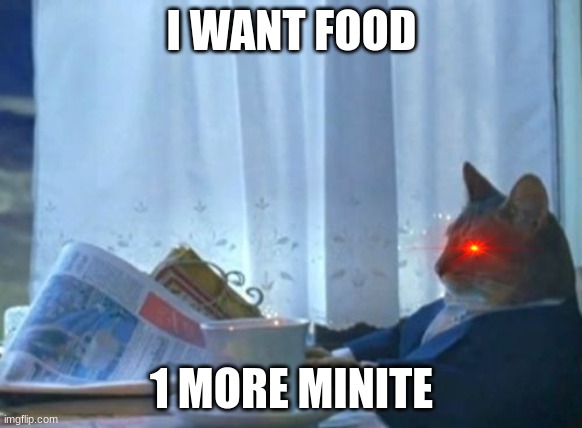 I Should Buy A Boat Cat | I WANT FOOD; 1 MORE MINITE | image tagged in memes,i should buy a boat cat | made w/ Imgflip meme maker