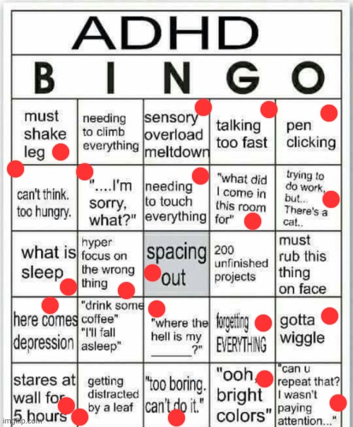 ADHD | image tagged in adhd bingo | made w/ Imgflip meme maker