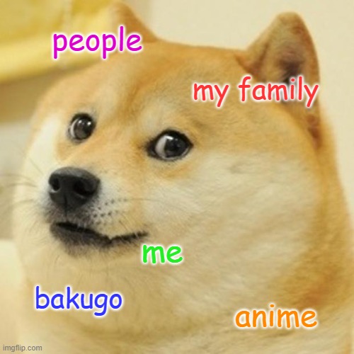 me | people; my family; me; Bakugo; anime | image tagged in memes,doge | made w/ Imgflip meme maker