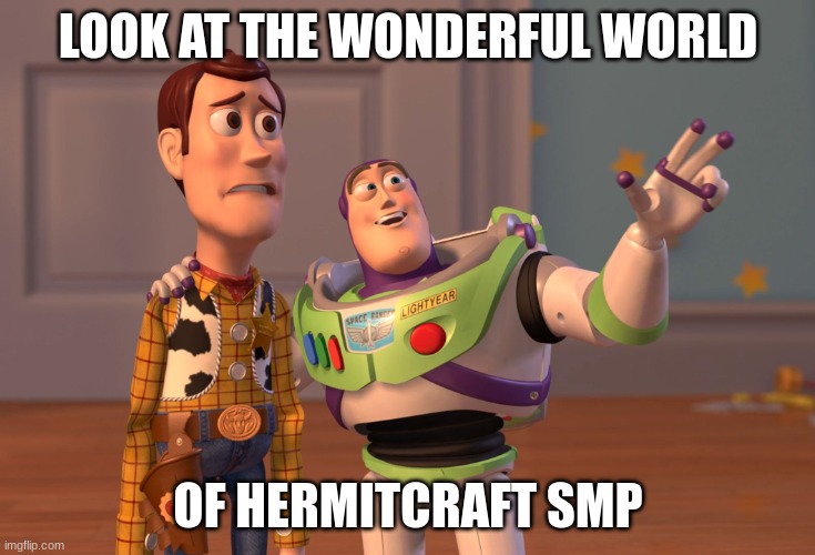 X, X Everywhere Meme | LOOK AT THE WONDERFUL WORLD; OF HERMITCRAFT SMP | image tagged in memes,x x everywhere | made w/ Imgflip meme maker