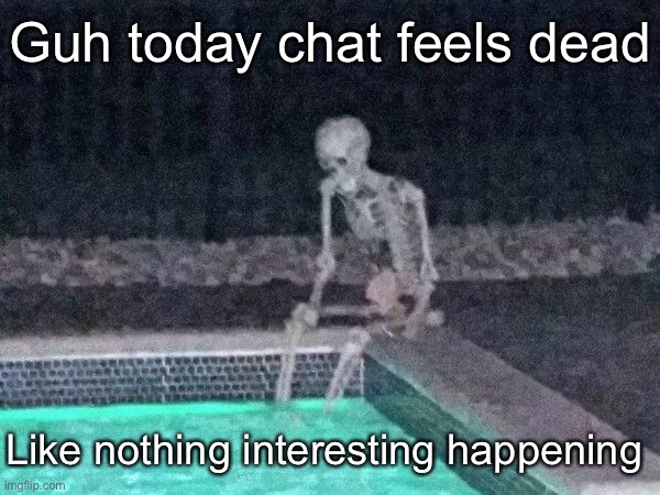 Skeleton pool | Guh today chat feels dead; Like nothing interesting happening | image tagged in skeleton pool | made w/ Imgflip meme maker