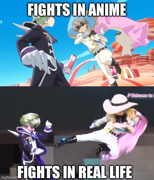 Www | FIGHTS IN ANIME; FIGHTS IN REAL LIFE | image tagged in narcistoru,black pepper | made w/ Imgflip meme maker