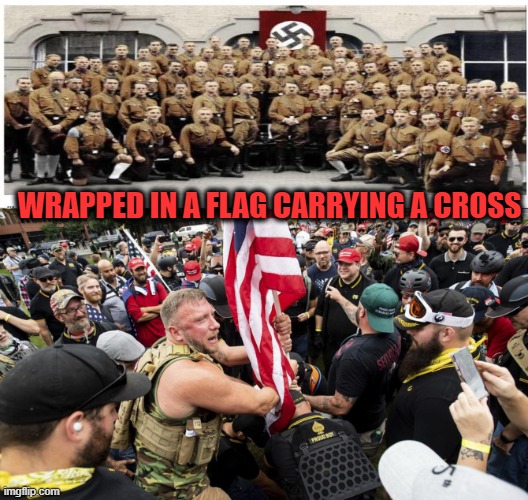 Proud boys is Isis | WRAPPED IN A FLAG CARRYING A CROSS | image tagged in proud boys is isis | made w/ Imgflip meme maker