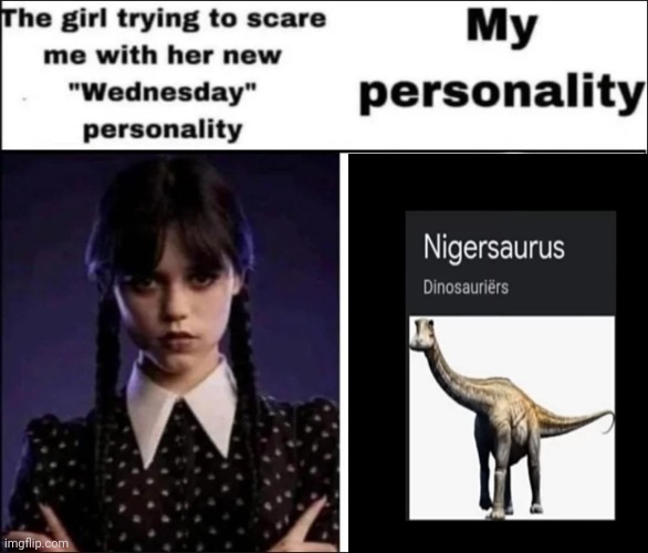 ? | image tagged in the girl trying to scare me with her new wednesday personality | made w/ Imgflip meme maker