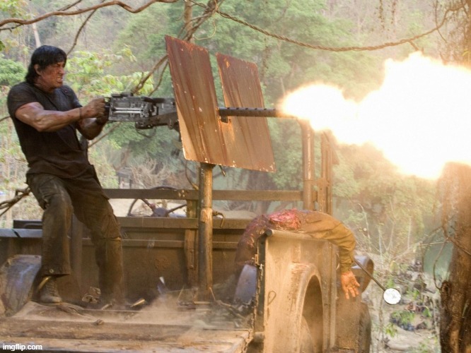 Rambo machine gun | image tagged in rambo machine gun | made w/ Imgflip meme maker
