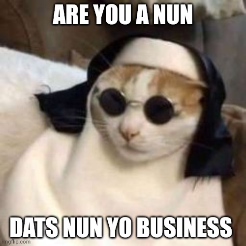 ARE YOU A NUN; DATS NUN YO BUSINESS | image tagged in nun | made w/ Imgflip meme maker