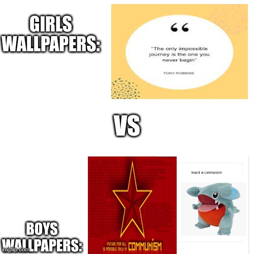 this is my wallpaper | GIRLS WALLPAPERS:; VS; BOYS WALLPAPERS: | image tagged in memes,blank transparent square | made w/ Imgflip meme maker
