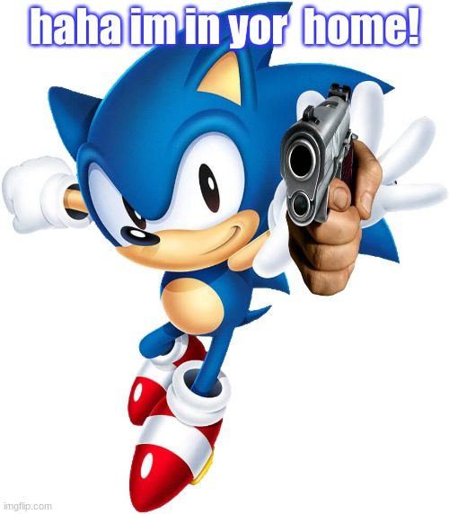 Sonic is in your home | haha im in yor  home! | image tagged in sonic the hedgehog | made w/ Imgflip meme maker