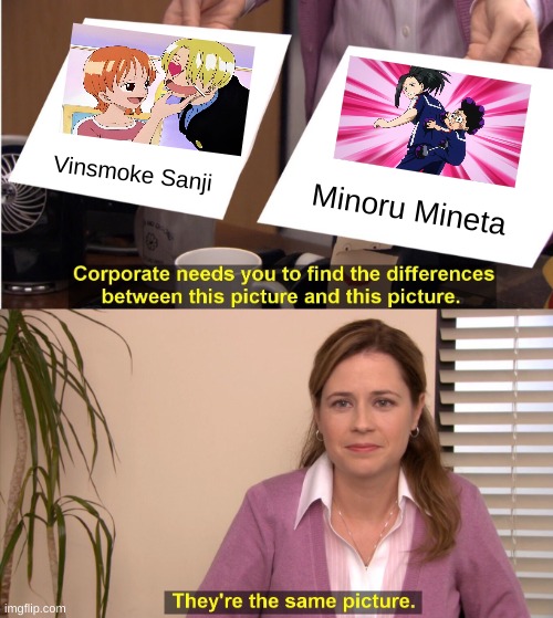 PLEASE, I CANT TELL THE DIFFERENCE! | Vinsmoke Sanji; Minoru Mineta | image tagged in memes,they're the same picture | made w/ Imgflip meme maker