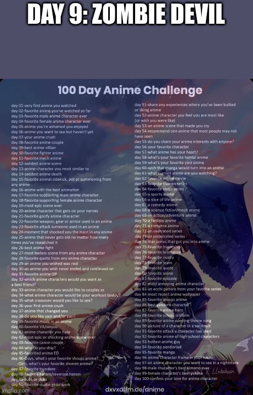 100 day anime challenge | DAY 9: ZOMBIE DEVIL | image tagged in 100 day anime challenge | made w/ Imgflip meme maker