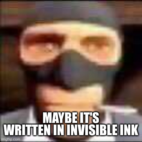 spi | MAYBE IT'S WRITTEN IN INVISIBLE INK | image tagged in spi | made w/ Imgflip meme maker