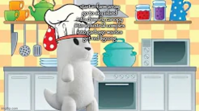 cooking with slugcat | start in farm array
go to sky island
into chimney canopy
into industrial complex
into garbage wastes
get red ligzong | image tagged in cooking with slugcat | made w/ Imgflip meme maker