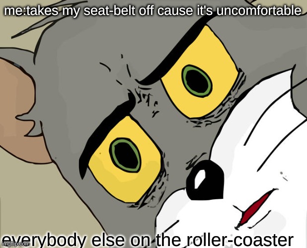 Unsettled Tom Meme | me:takes my seat-belt off cause it's uncomfortable; everybody else on the roller-coaster | image tagged in memes,unsettled tom | made w/ Imgflip meme maker