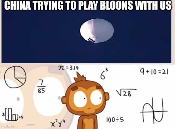 Fax | CHINA TRYING TO PLAY BLOONS WITH US | image tagged in bloons td6 monkey doing math,chinese balloon | made w/ Imgflip meme maker