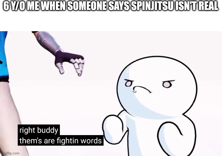 Thems are fightin words | 6 Y/O ME WHEN SOMEONE SAYS SPINJITSU ISN'T REAL | image tagged in thems are fightin words,memes,funny,ninjago | made w/ Imgflip meme maker